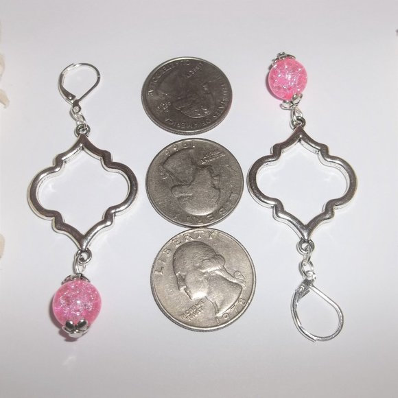 Earrings Statement Earrings, Pink and Silver Earring Pink Statement Earring 8290 - Picture 3 of 8